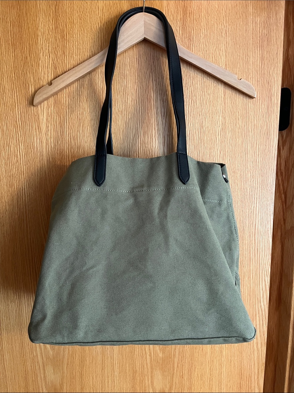 Banana Republic Olive Green Canvas Tote with Black Handles
